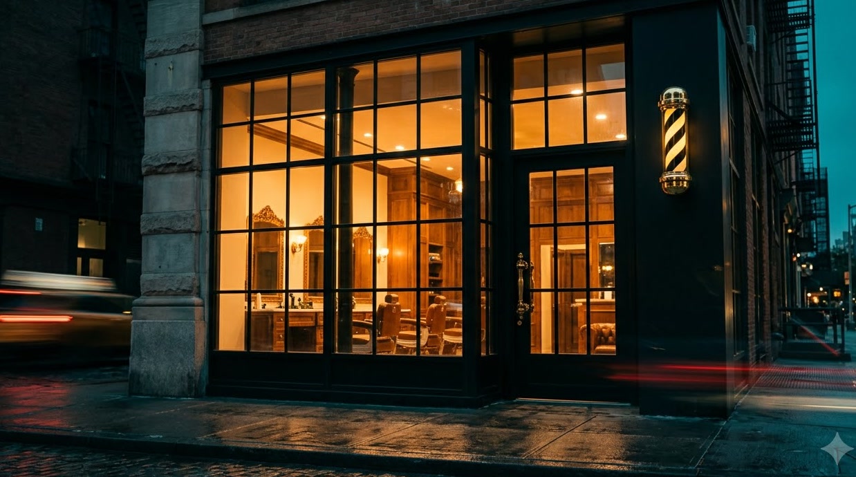 OBSIDIAN storefront in SoHo glowing amber at blue hour